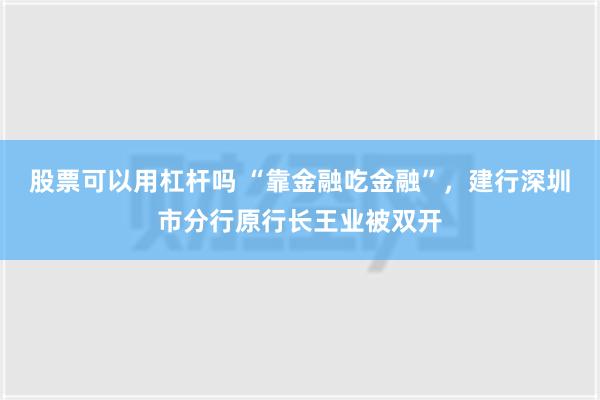 股票可以用杠杆吗 “靠金融吃金融”，建行深圳市分行原行长王业被双开